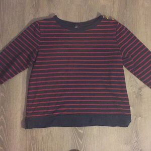 Lands End Navy and Red Striped Sweatshirt